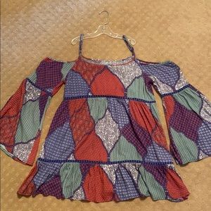 Boutique Patchwork Patterned Cold-Shoulder Dress